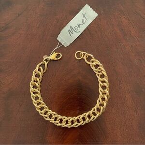 NOS Vintage Monet Gold Tone Textured Curb Chain Link Bracelet; 7.5”